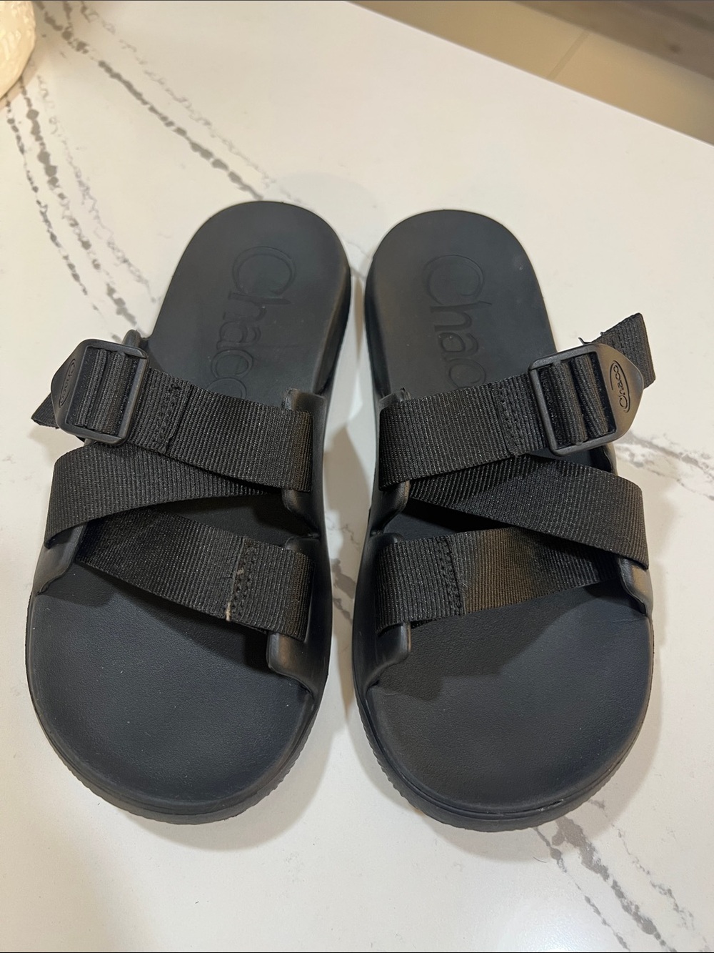 Chaco Black Cross-Strap Slide Sandals size W8
